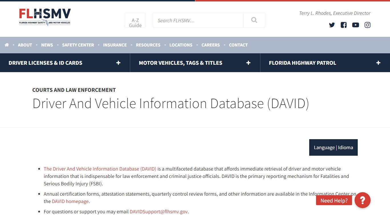 Driver And Vehicle Information Database (DAVID)